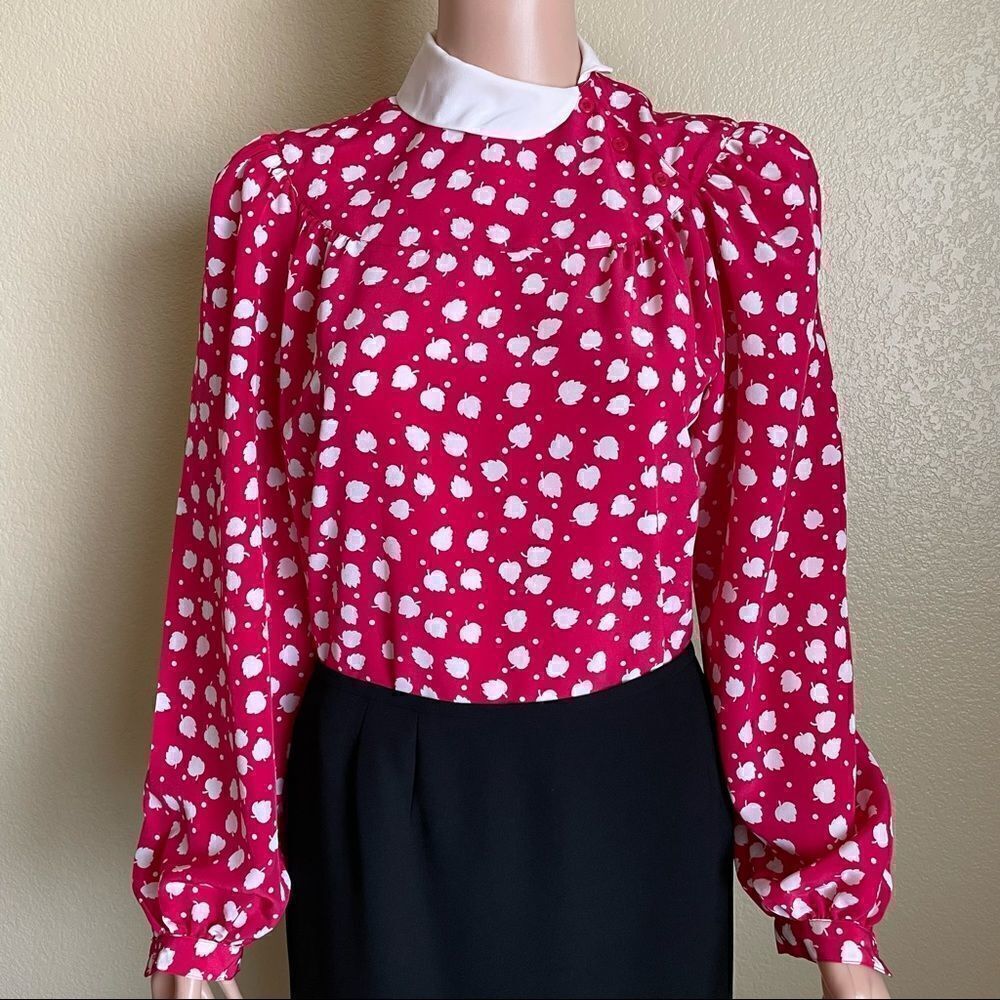 Nipon Blouse High Neck Collar Vintage Style Leaf Print Blouse Size 4